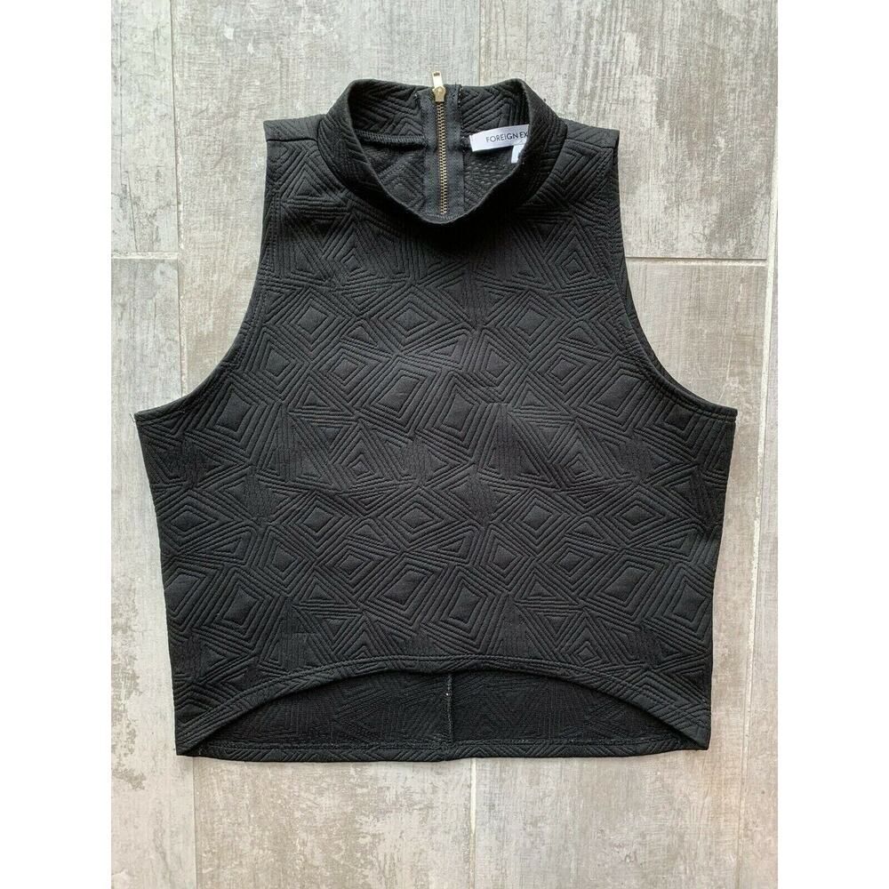 FOREIGN EXCHANGE Los Angeles Boutique High Mock Neck Sleeveless Crop Top Black M